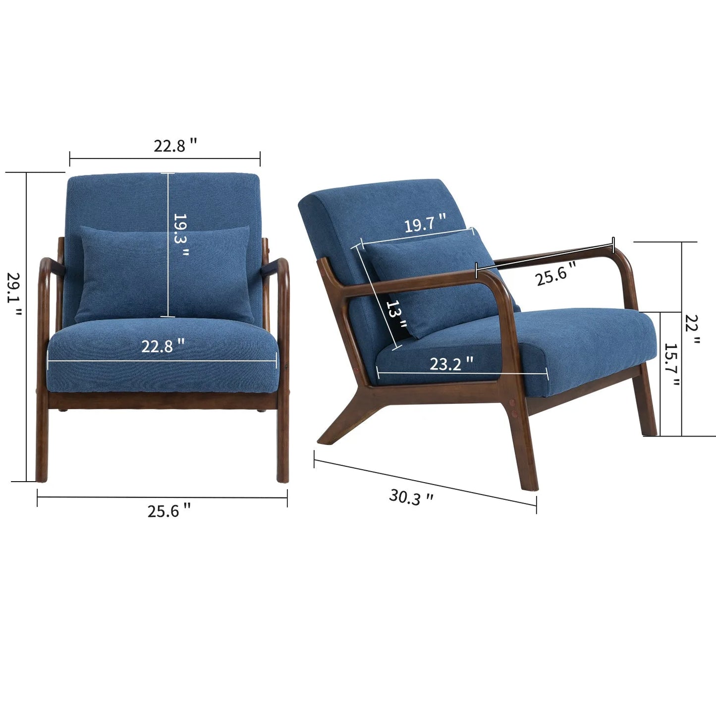 Mid Century Modern Accent Chair with Solid Wood Frame, Upholstered Living Room Chairs with Waist Cushion, Reading Armchair for Bedroom Sunroom detail view 37