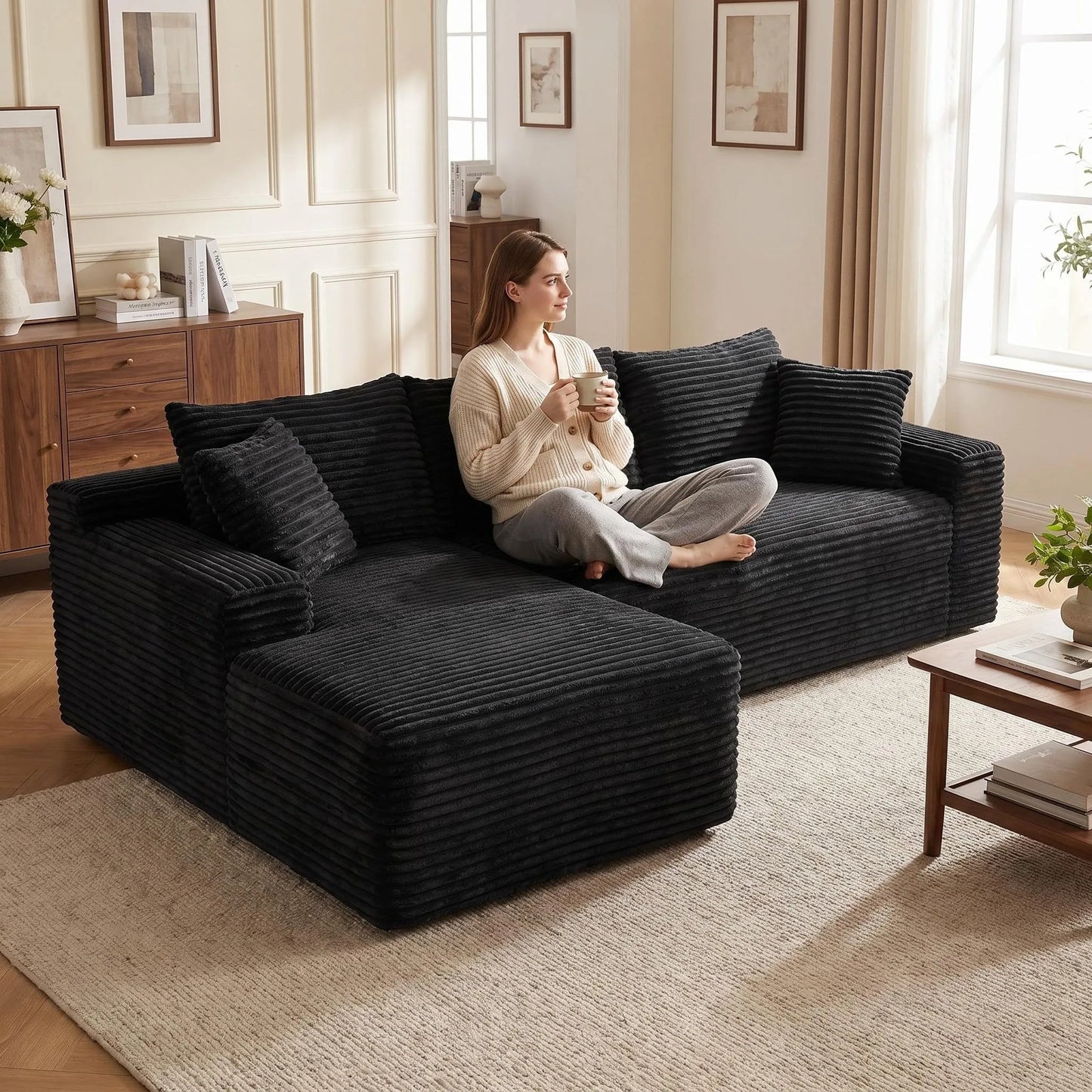 94.5' Cloud Modular Sectional Sofa Couch with L-Shape Chaise, Modern Minimalist Upholstered Couches for Living Room Bedroom, Deep Seat Corner Couch, No Assembly Required lifestyle view