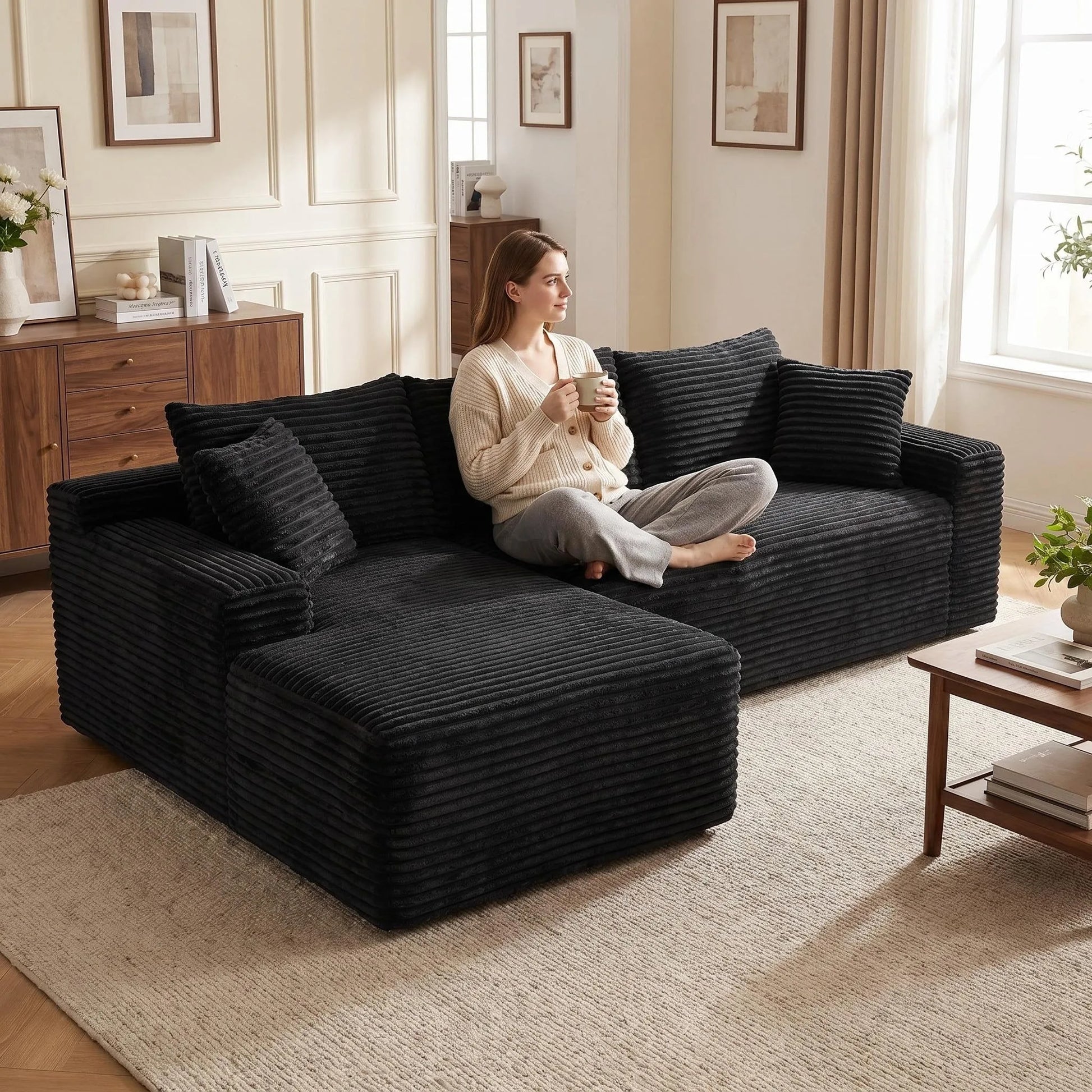 94.5' Cloud Modular Sectional Sofa Couch with L-Shape Chaise, Modern Minimalist Upholstered Couches for Living Room Bedroom, Deep Seat Corner Couch, No Assembly Required lifestyle view