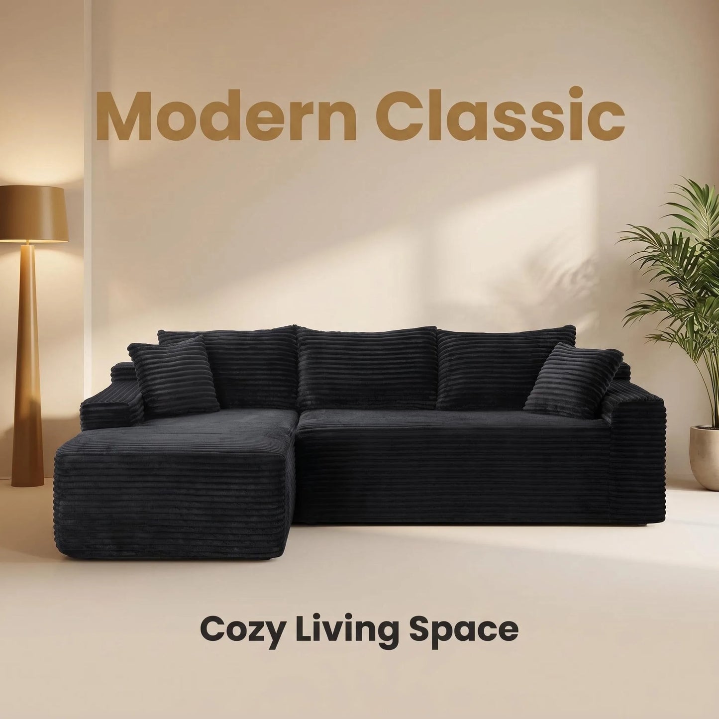 94.5' Cloud Modular Sectional Sofa Couch with L-Shape Chaise, Modern Minimalist Upholstered Couches for Living Room Bedroom, Deep Seat Corner Couch, No Assembly Required detail view 3