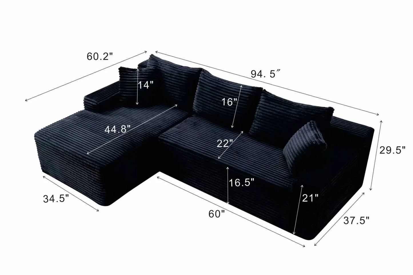 94.5' Cloud Modular Sectional Sofa Couch with L-Shape Chaise, Modern Minimalist Upholstered Couches for Living Room Bedroom, Deep Seat Corner Couch, No Assembly Required detail view 19
