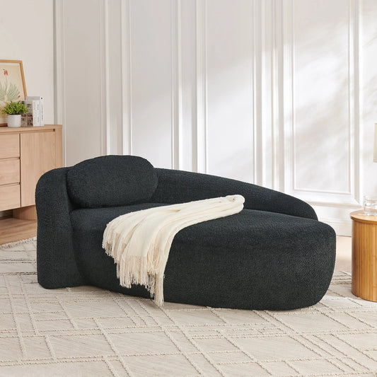 Modern Oval Single Lazy Sofa Chair with Integrated Backrest, Side Armrest and Pillow, Compact Space-Saving Lounge Chair for Living Room Bedroom-Black lifestyle view