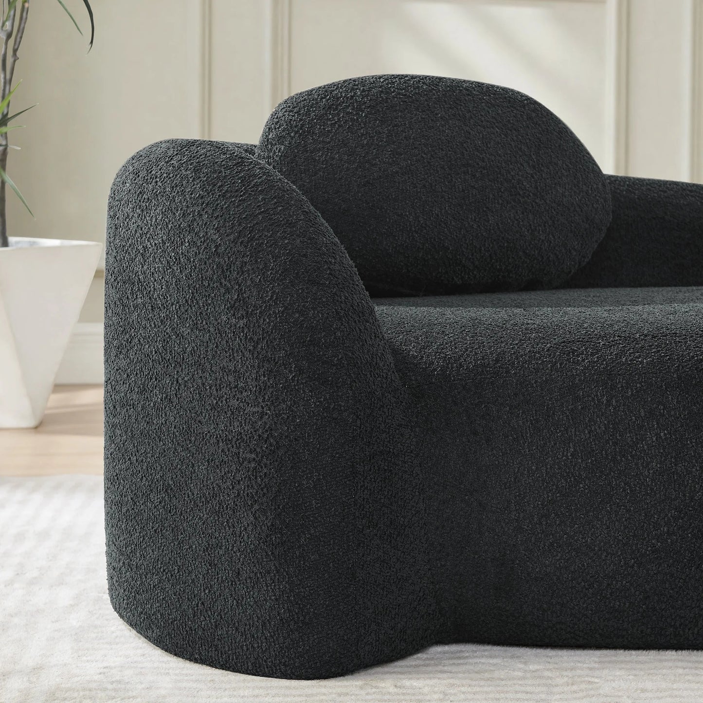 Modern Oval Single Lazy Sofa Chair with Integrated Backrest, Side Armrest and Pillow, Compact Space-Saving Lounge Chair for Living Room Bedroom-Black detail view 4