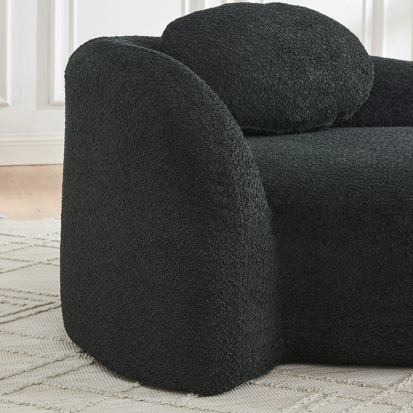 Modern Oval Single Lazy Sofa Chair with Integrated Backrest, Side Armrest and Pillow, Compact Space-Saving Lounge Chair for Living Room Bedroom-Black detail view 5
