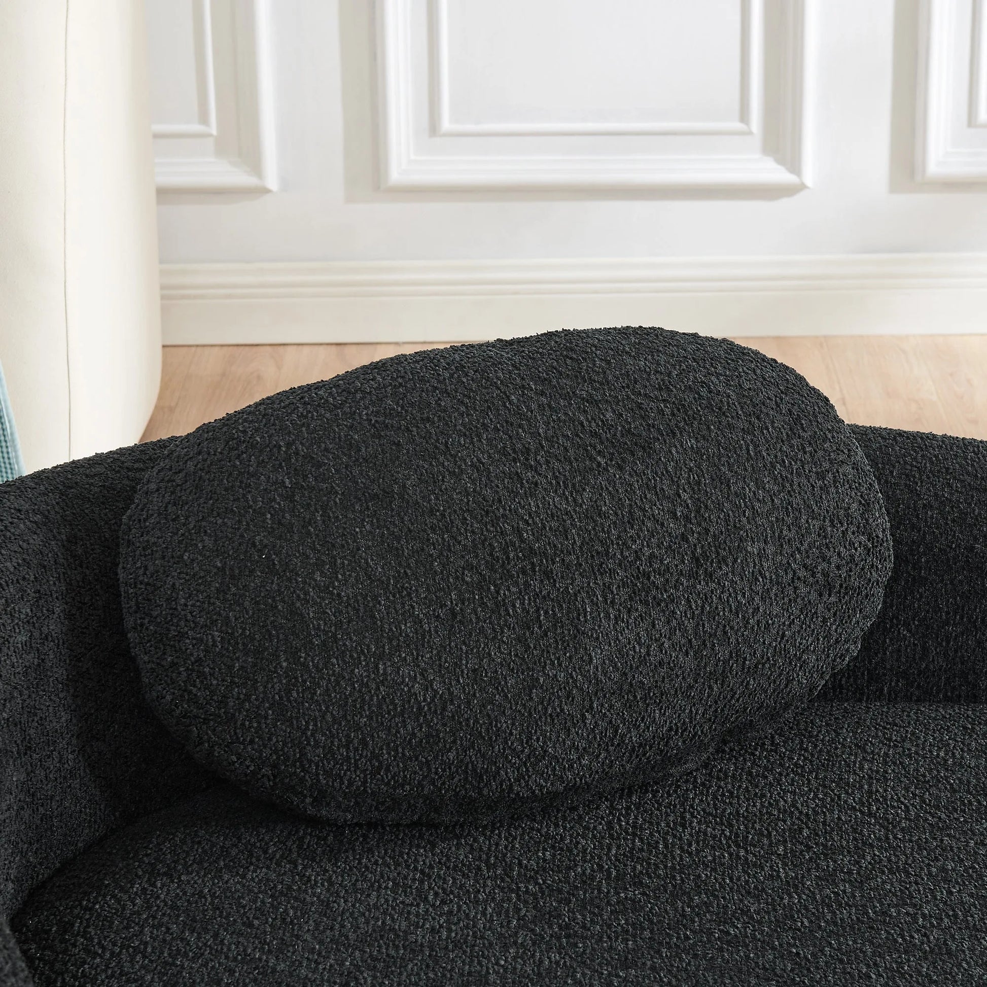 Modern Oval Single Lazy Sofa Chair with Integrated Backrest, Side Armrest and Pillow, Compact Space-Saving Lounge Chair for Living Room Bedroom-Black detail view 10