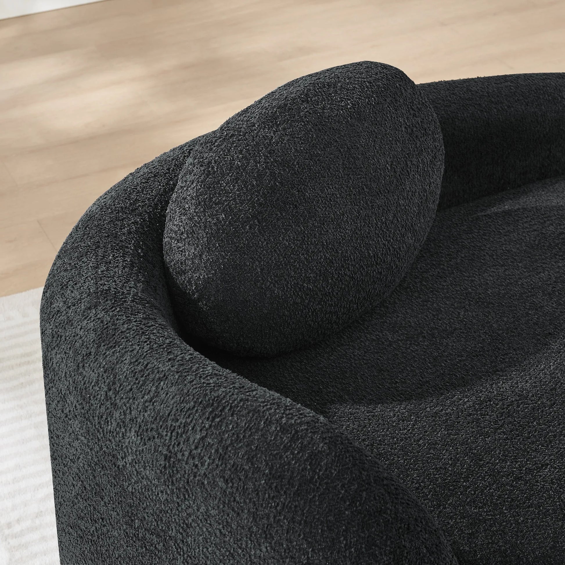 Modern Oval Single Lazy Sofa Chair with Integrated Backrest, Side Armrest and Pillow, Compact Space-Saving Lounge Chair for Living Room Bedroom-Black detail view 11