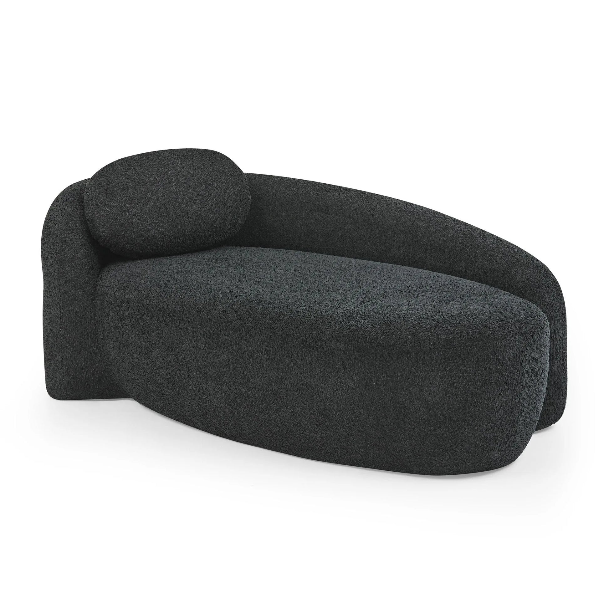 Modern Oval Single Lazy Sofa Chair with Integrated Backrest, Side Armrest and Pillow, Compact Space-Saving Lounge Chair for Living Room Bedroom-Black detail view 13