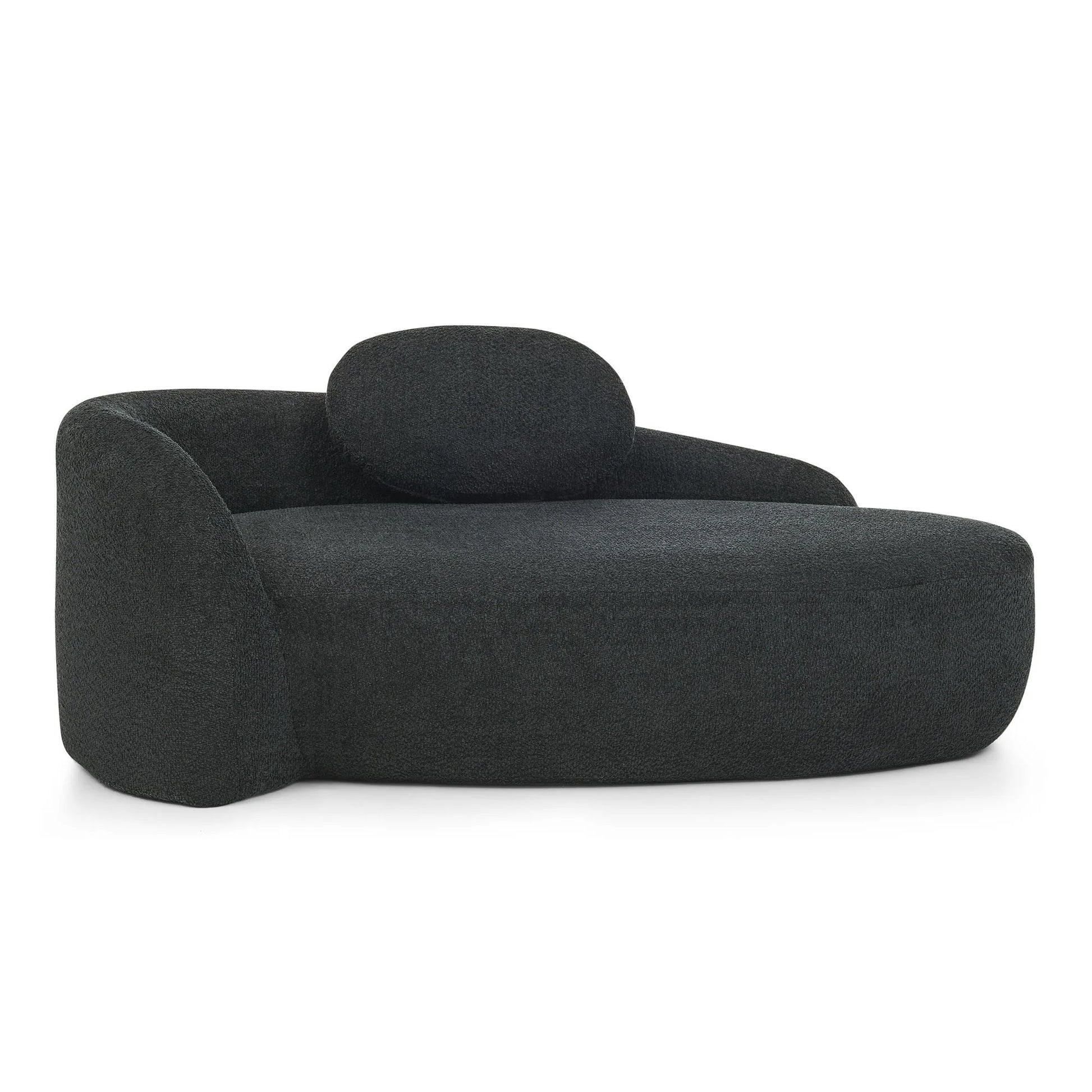 Modern Oval Single Lazy Sofa Chair with Integrated Backrest, Side Armrest and Pillow, Compact Space-Saving Lounge Chair for Living Room Bedroom-Black detail view 14