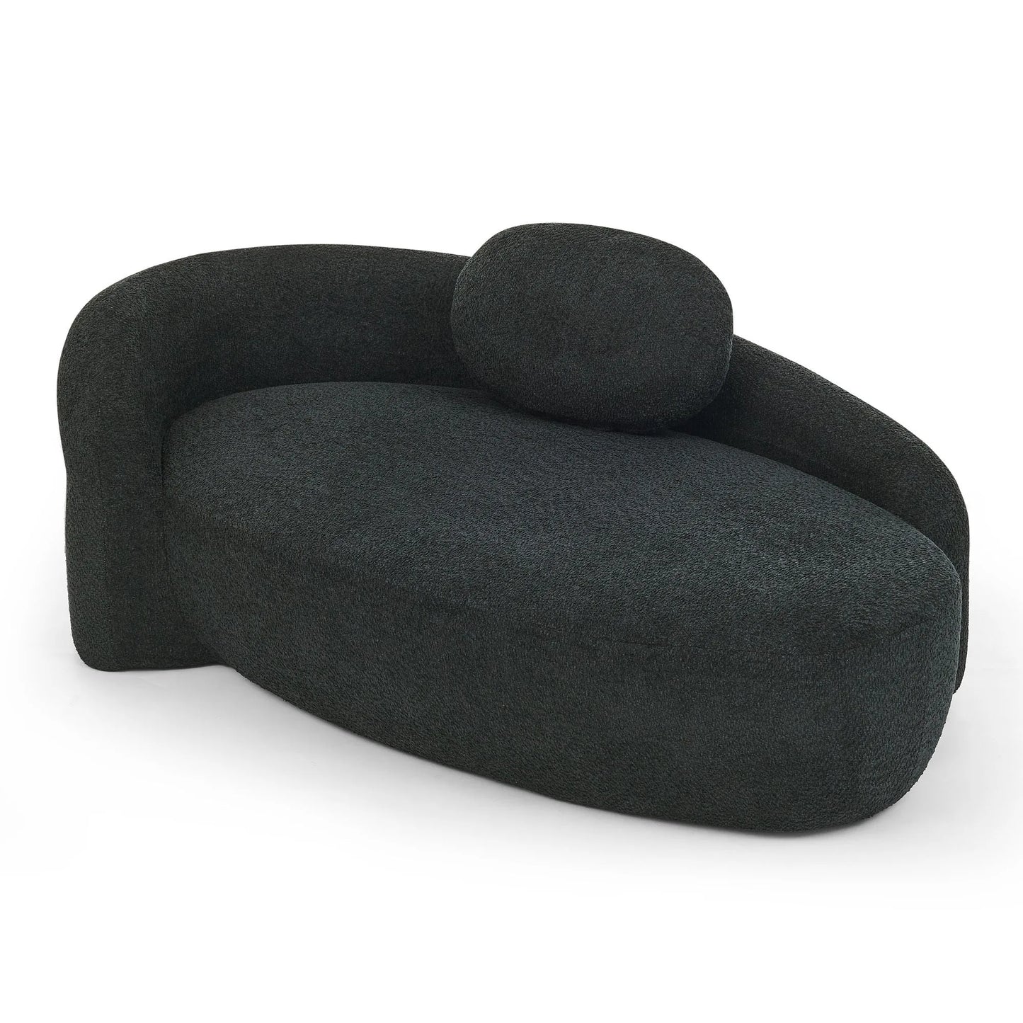 Modern Oval Single Lazy Sofa Chair with Integrated Backrest, Side Armrest and Pillow, Compact Space-Saving Lounge Chair for Living Room Bedroom-Black detail view 15