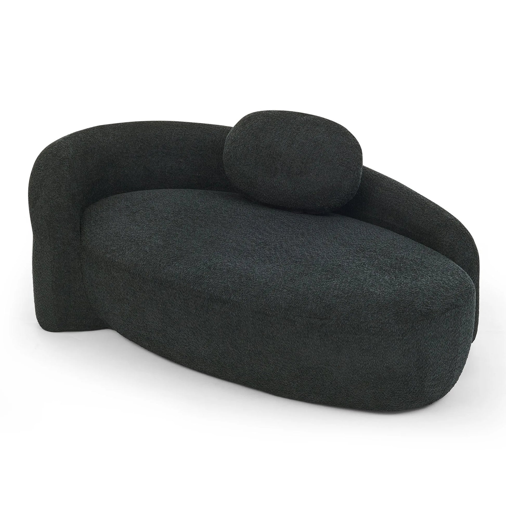 Modern Oval Single Lazy Sofa Chair with Integrated Backrest, Side Armrest and Pillow, Compact Space-Saving Lounge Chair for Living Room Bedroom-Black detail view 15