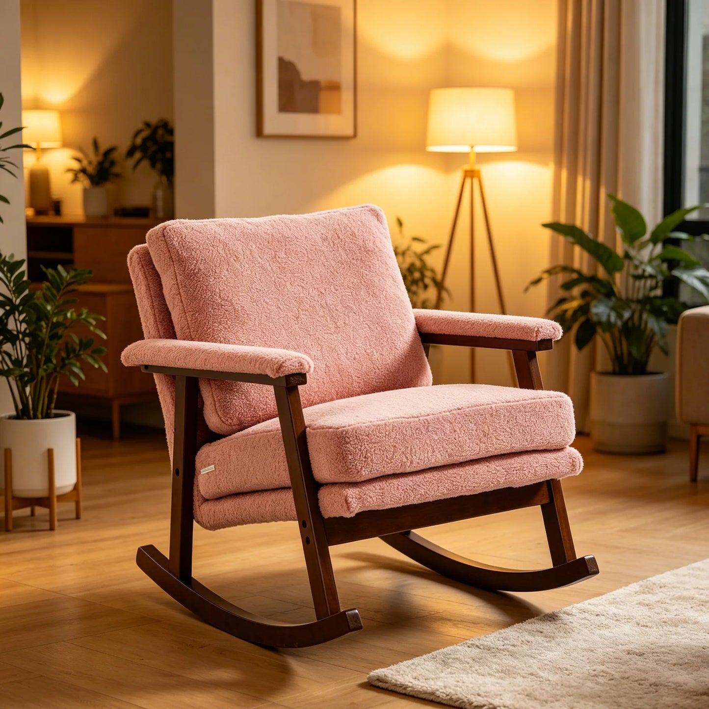 Mid Century Modern Accent Chair, rocking chair with Solid Wood Frame, Upholstered Living Room Chairs, Reading Armchair for Bedroom Sunroom detail view 2