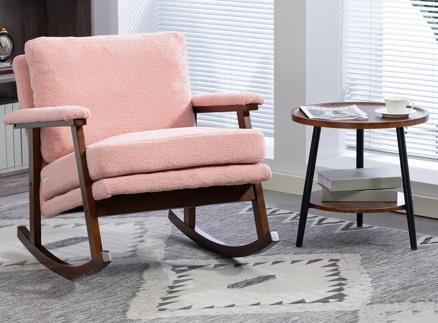 Mid Century Modern Accent Chair, rocking chair with Solid Wood Frame, Upholstered Living Room Chairs, Reading Armchair for Bedroom Sunroom detail view 3