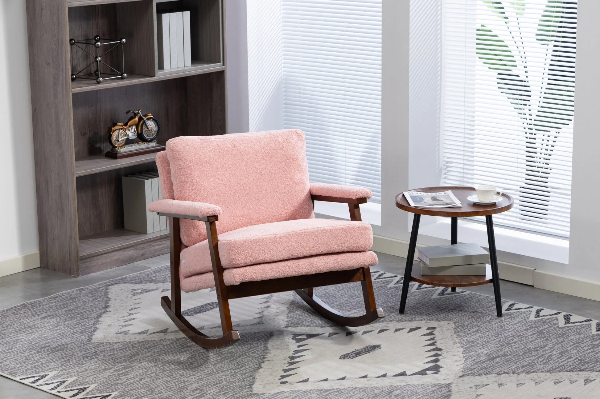 Mid Century Modern Accent Chair, rocking chair with Solid Wood Frame, Upholstered Living Room Chairs, Reading Armchair for Bedroom Sunroom detail view 4