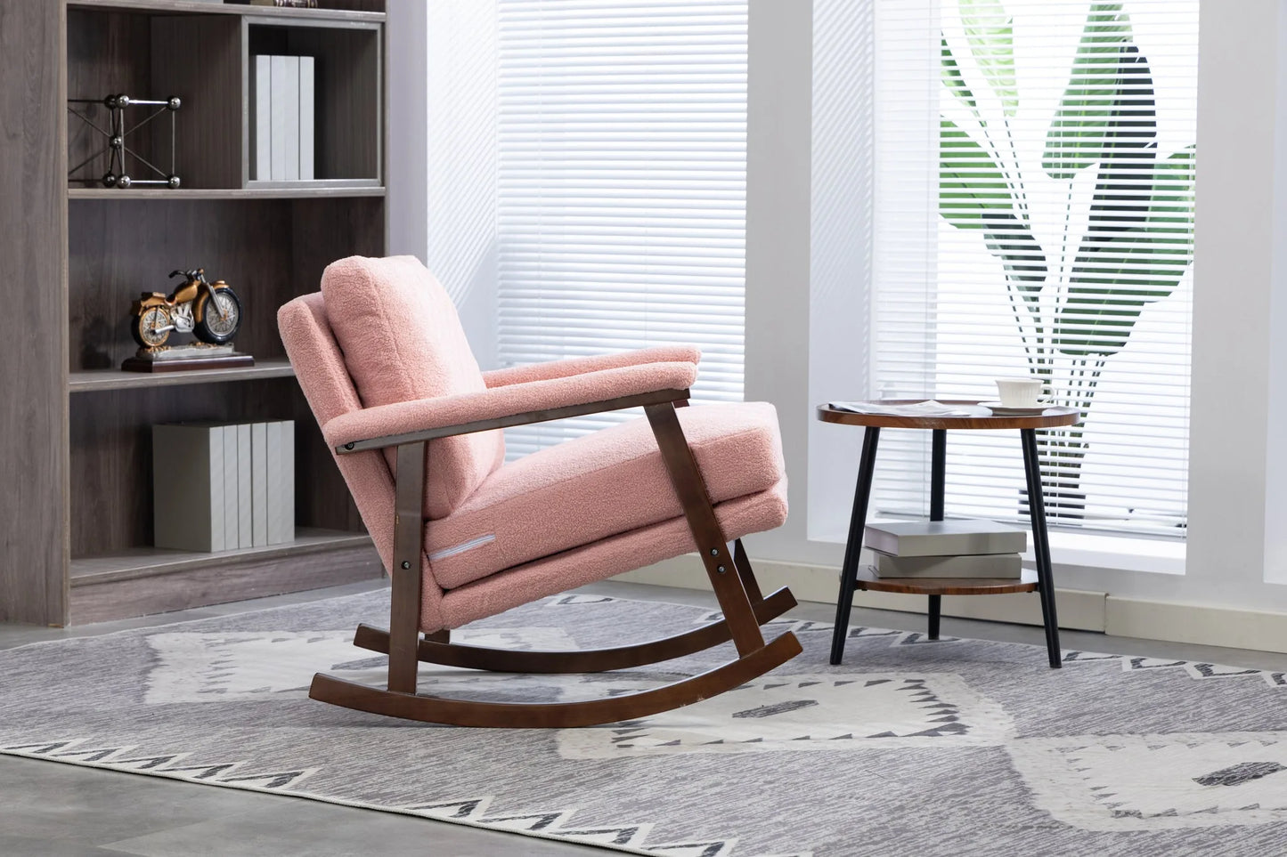 Mid Century Modern Accent Chair, rocking chair with Solid Wood Frame, Upholstered Living Room Chairs, Reading Armchair for Bedroom Sunroom detail view 6