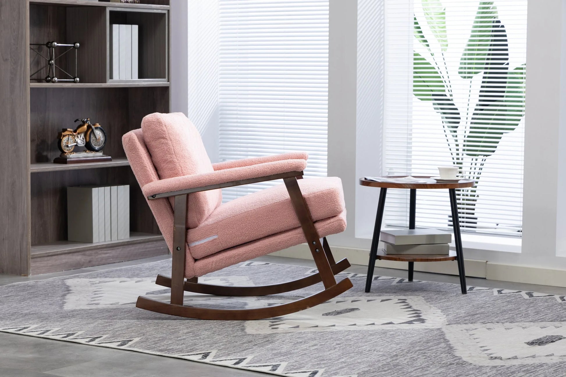 Mid Century Modern Accent Chair, rocking chair with Solid Wood Frame, Upholstered Living Room Chairs, Reading Armchair for Bedroom Sunroom detail view 6
