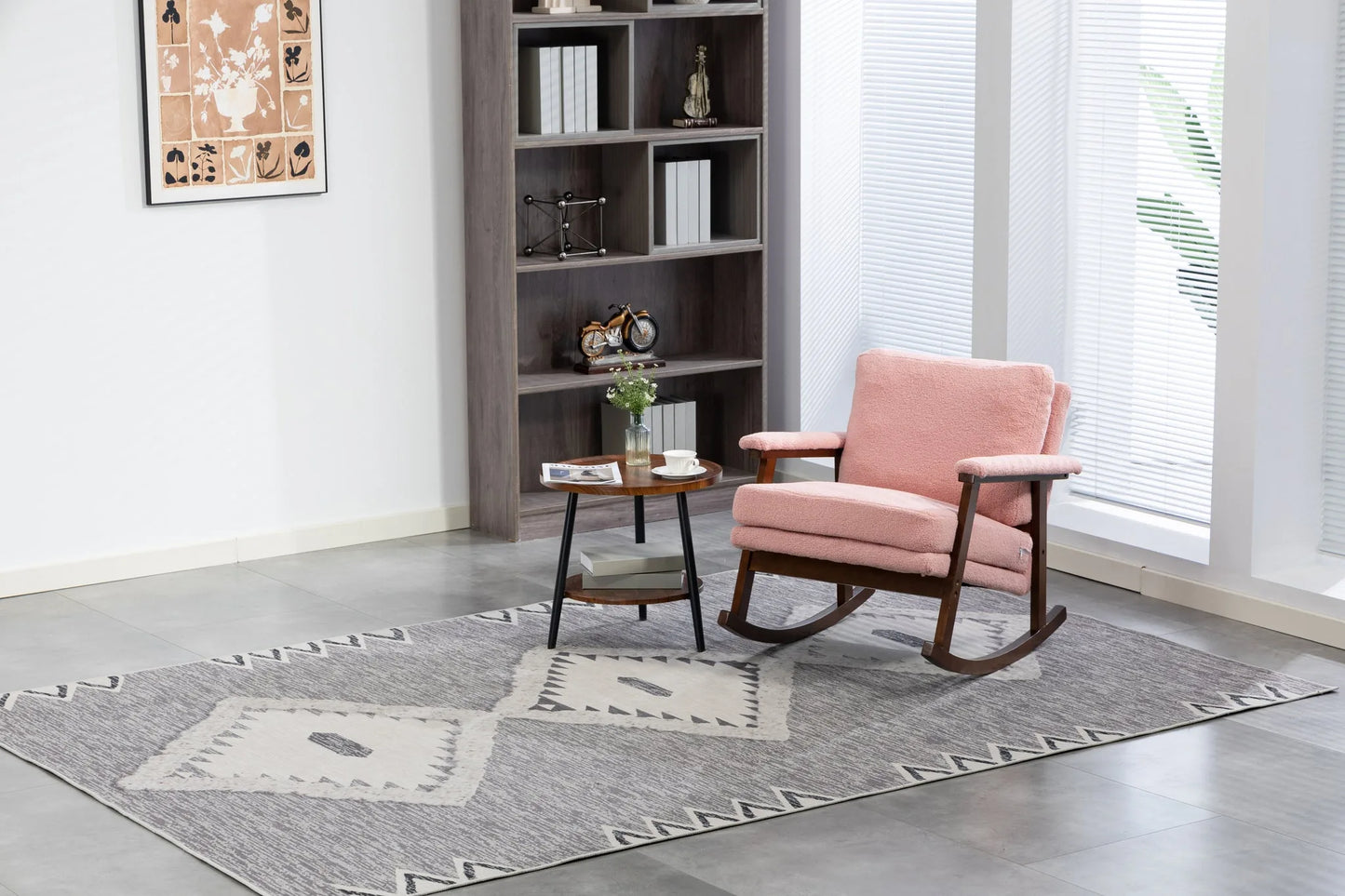 Mid Century Modern Accent Chair, rocking chair with Solid Wood Frame, Upholstered Living Room Chairs, Reading Armchair for Bedroom Sunroom detail view 7