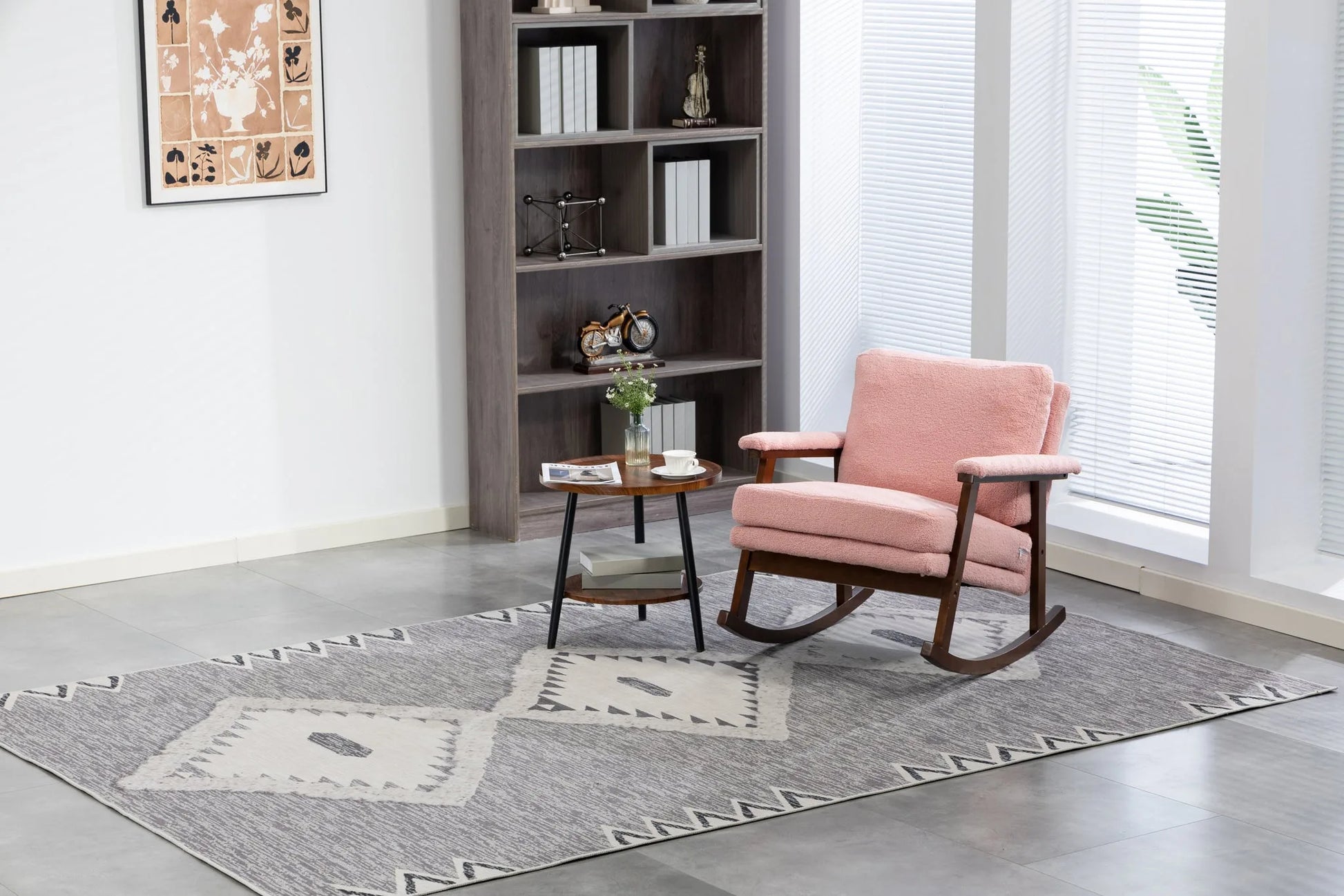 Mid Century Modern Accent Chair, rocking chair with Solid Wood Frame, Upholstered Living Room Chairs, Reading Armchair for Bedroom Sunroom detail view 7