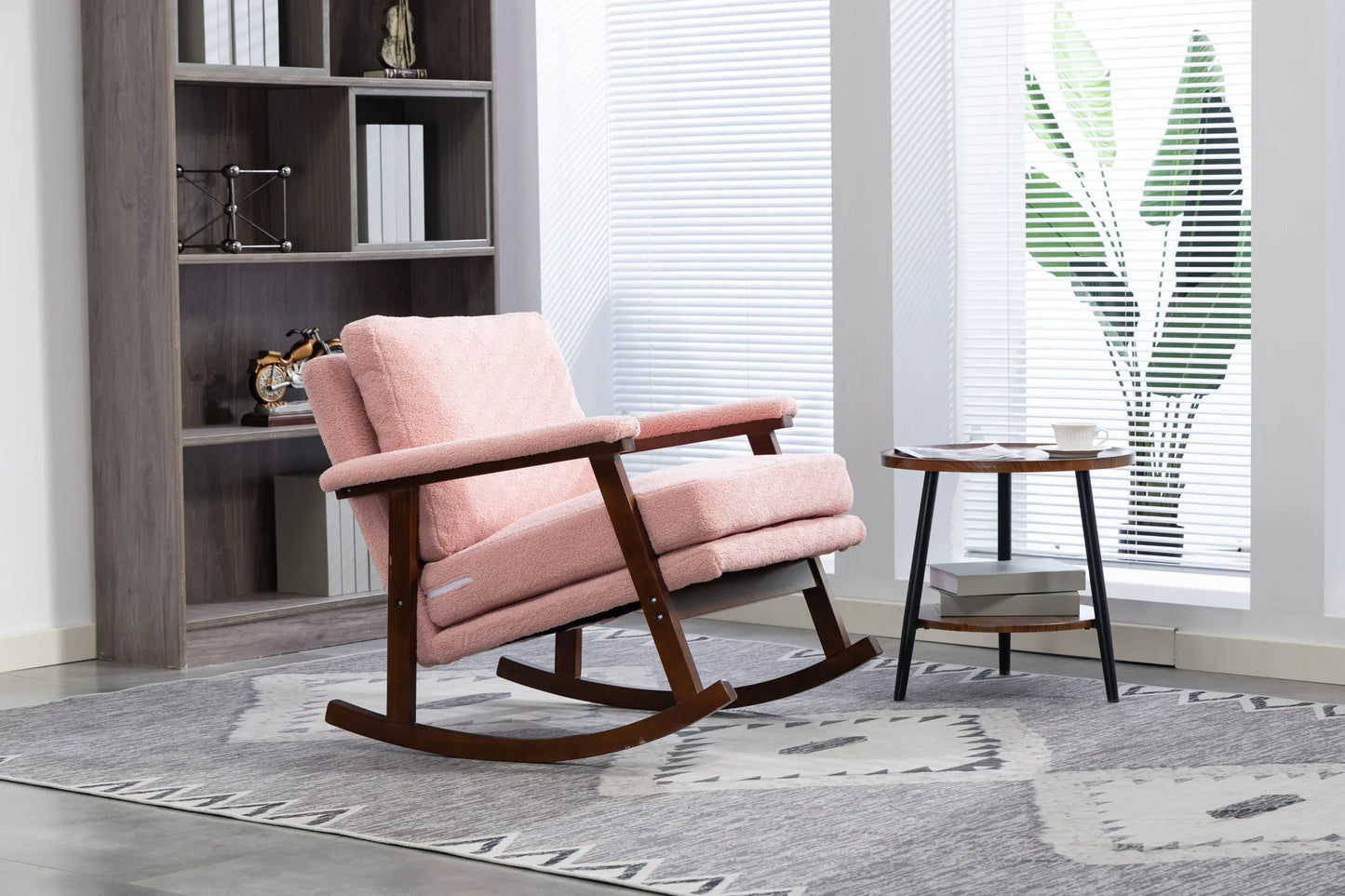 Mid Century Modern Accent Chair, rocking chair with Solid Wood Frame, Upholstered Living Room Chairs, Reading Armchair for Bedroom Sunroom detail view 8