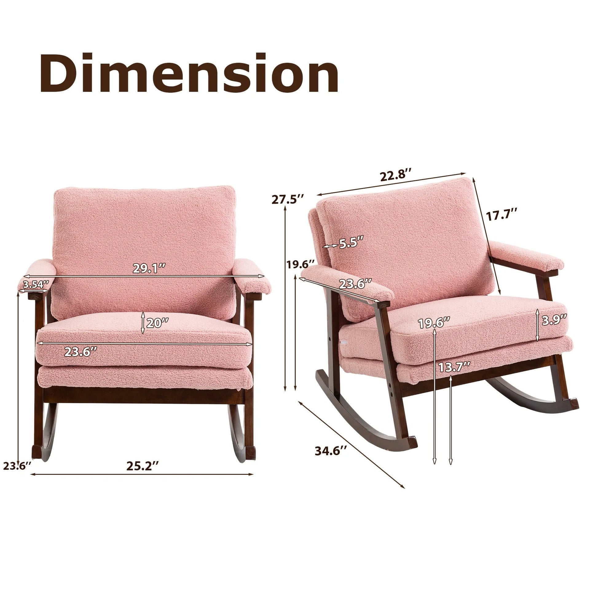 Mid Century Modern Accent Chair, rocking chair with Solid Wood Frame, Upholstered Living Room Chairs, Reading Armchair for Bedroom Sunroom detail view 16
