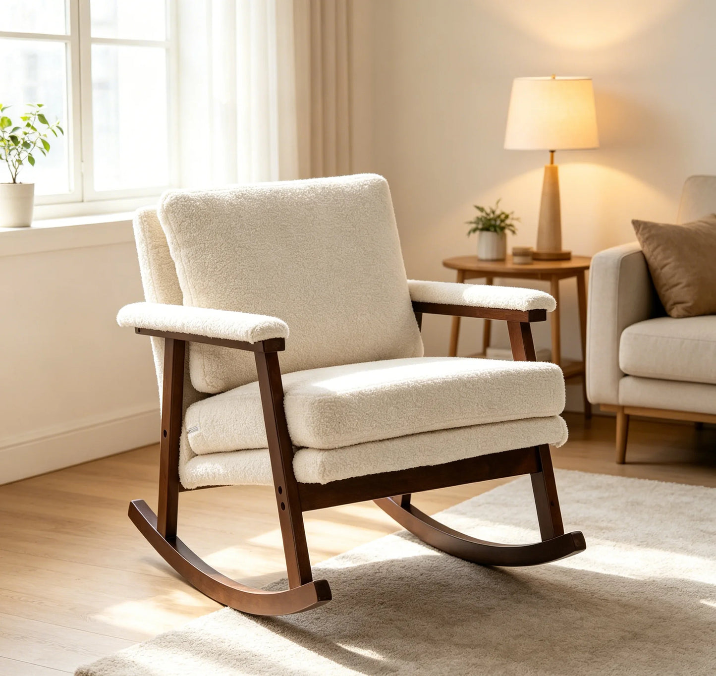 Mid Century Modern Accent Chair, rocking chair with Solid Wood Frame, Upholstered Living Room Chairs, Reading Armchair for Bedroom Sunroom detail view 17
