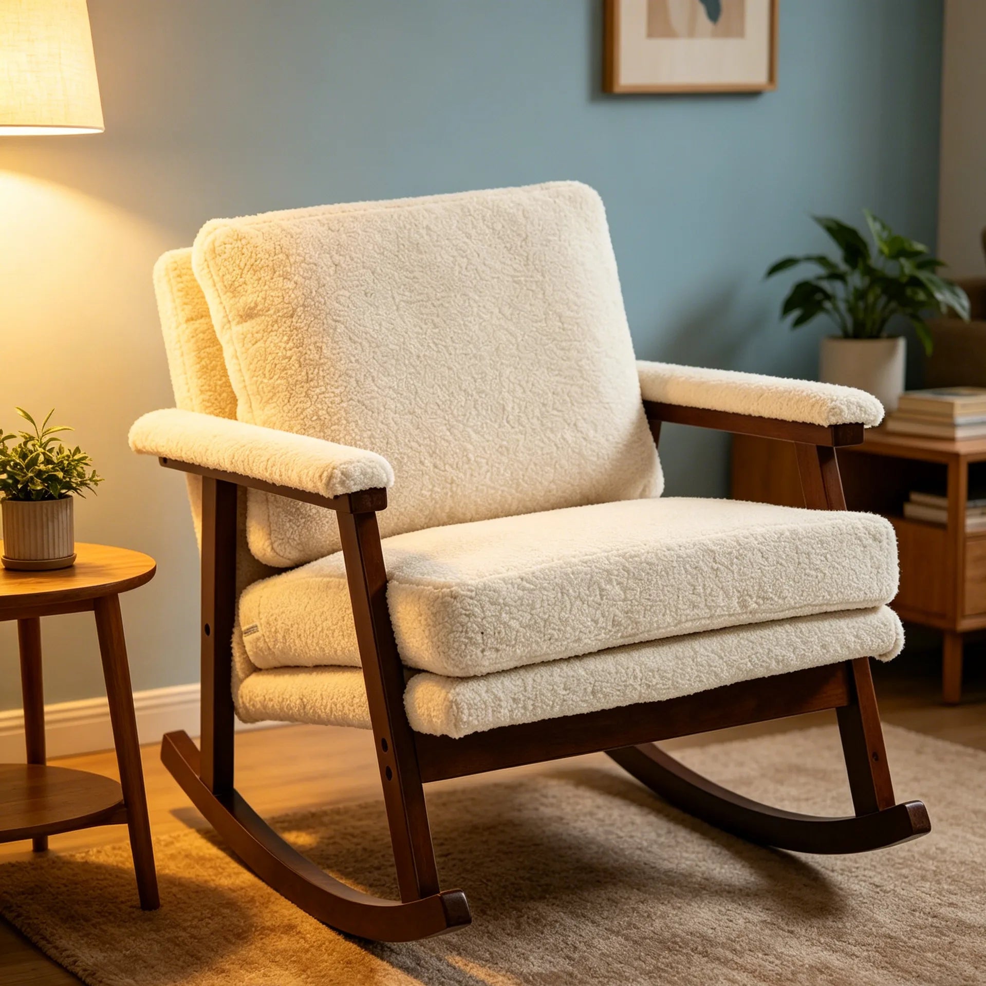 Mid Century Modern Accent Chair, rocking chair with Solid Wood Frame, Upholstered Living Room Chairs, Reading Armchair for Bedroom Sunroom detail view 18