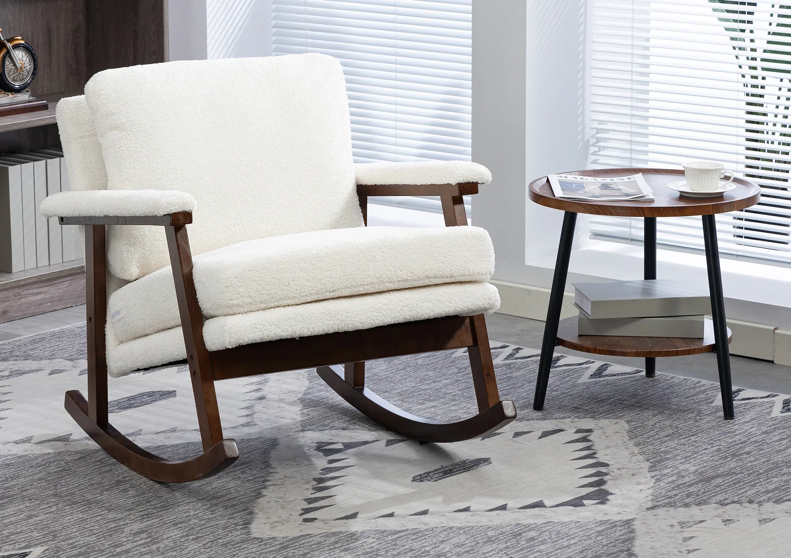 Mid Century Modern Accent Chair, rocking chair with Solid Wood Frame, Upholstered Living Room Chairs, Reading Armchair for Bedroom Sunroom detail view 19
