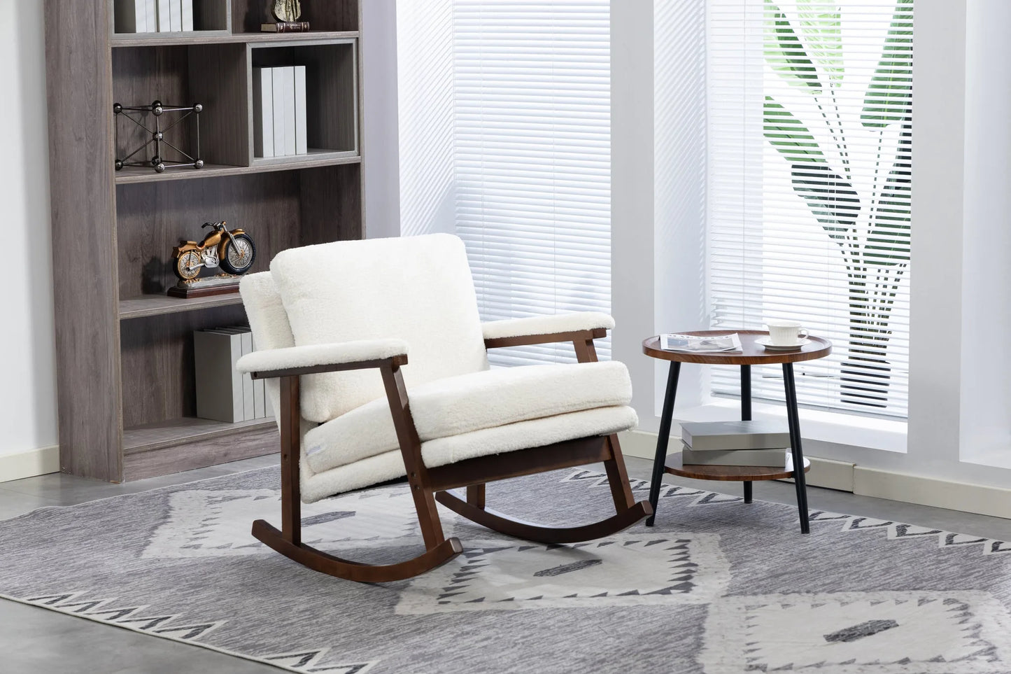 Mid Century Modern Accent Chair, rocking chair with Solid Wood Frame, Upholstered Living Room Chairs, Reading Armchair for Bedroom Sunroom detail view 20