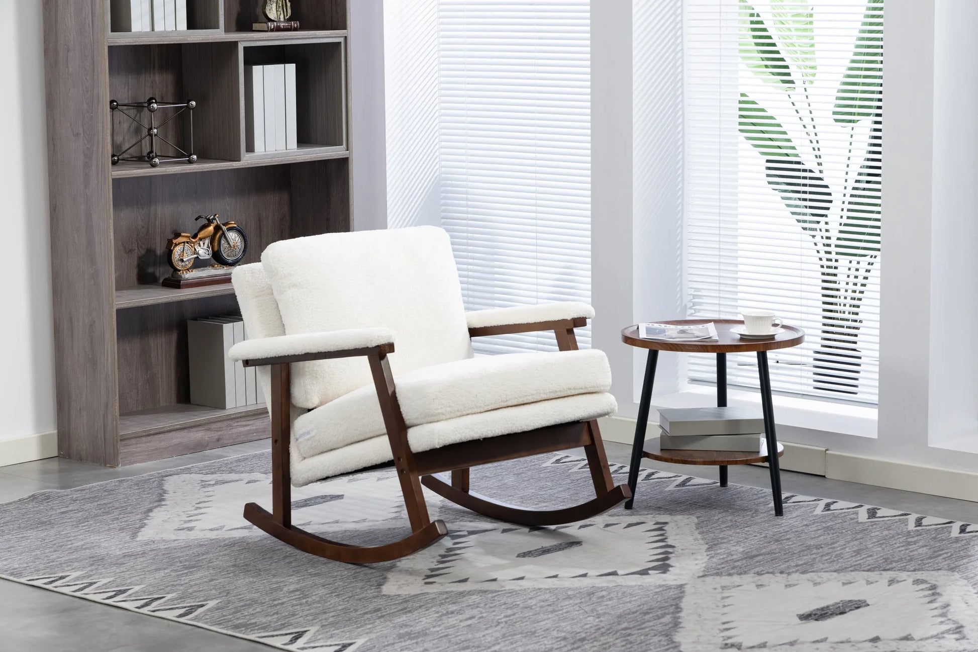 Mid Century Modern Accent Chair, rocking chair with Solid Wood Frame, Upholstered Living Room Chairs, Reading Armchair for Bedroom Sunroom detail view 20