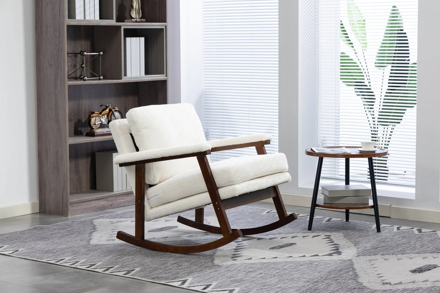 Mid Century Modern Accent Chair, rocking chair with Solid Wood Frame, Upholstered Living Room Chairs, Reading Armchair for Bedroom Sunroom detail view 21