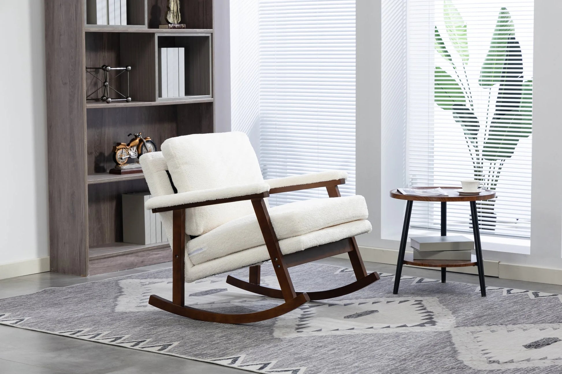 Mid Century Modern Accent Chair, rocking chair with Solid Wood Frame, Upholstered Living Room Chairs, Reading Armchair for Bedroom Sunroom detail view 21