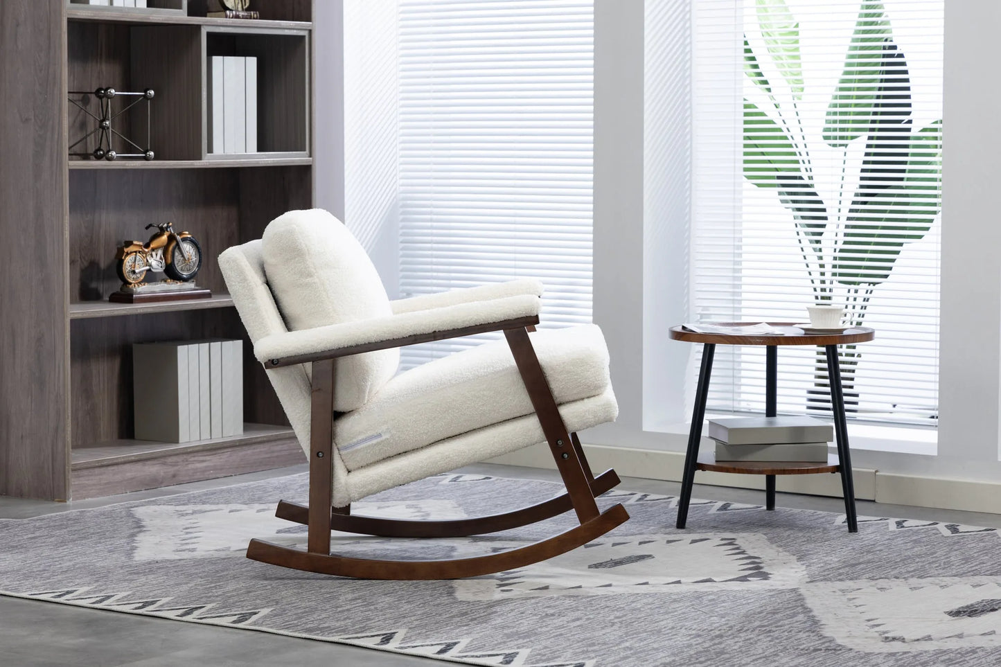 Mid Century Modern Accent Chair, rocking chair with Solid Wood Frame, Upholstered Living Room Chairs, Reading Armchair for Bedroom Sunroom detail view 22