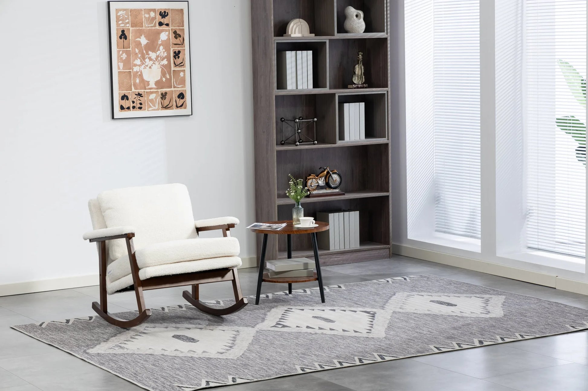 Mid Century Modern Accent Chair, rocking chair with Solid Wood Frame, Upholstered Living Room Chairs, Reading Armchair for Bedroom Sunroom detail view 23