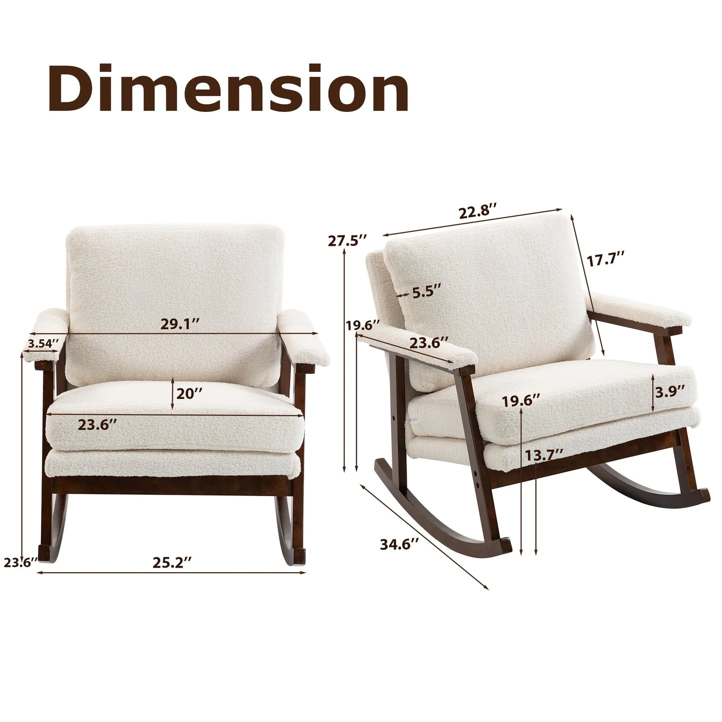 Mid Century Modern Accent Chair, rocking chair with Solid Wood Frame, Upholstered Living Room Chairs, Reading Armchair for Bedroom Sunroom detail view 32