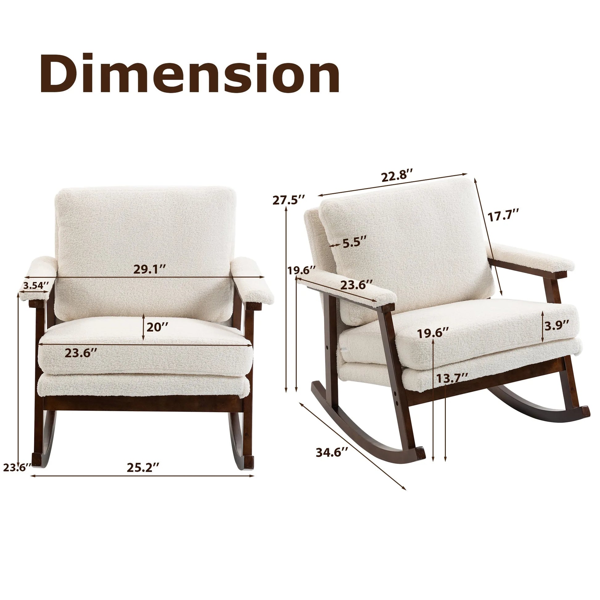 Mid Century Modern Accent Chair, rocking chair with Solid Wood Frame, Upholstered Living Room Chairs, Reading Armchair for Bedroom Sunroom detail view 32
