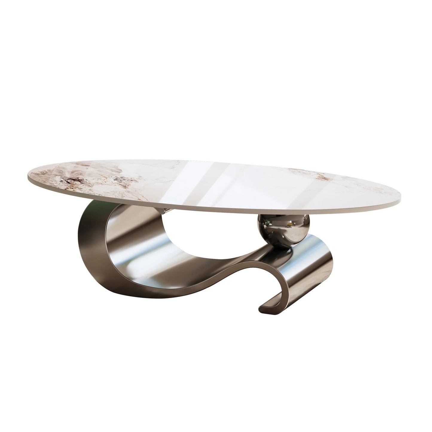 49.2' Faux Marble Oval Coffee Table, Contemporary Gray Stainless Steel Base, Modern Center Table for Living Room detail view 11