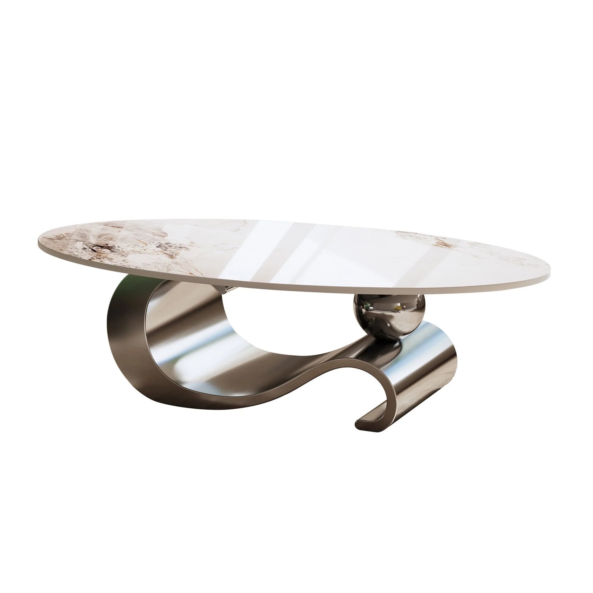 49.2' Faux Marble Oval Coffee Table, Contemporary Gray Stainless Steel Base, Modern Center Table for Living Room detail view 11