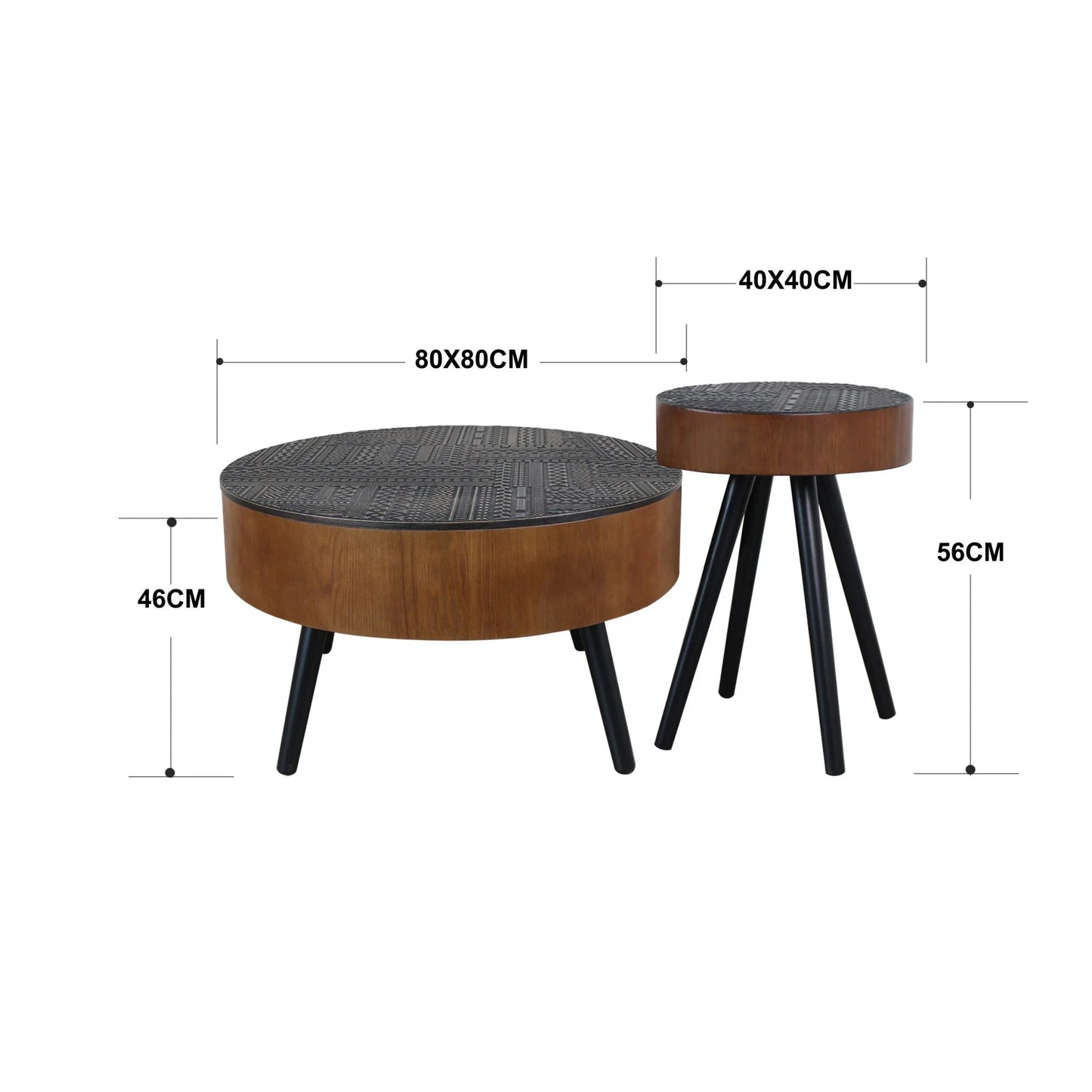 31.5-inch Round Carved Coffee Table with Storage Space, Mid-Century Modern Style Wooden Coffee Table, Four-Leg Design, 18-inch High, Living Room Accent Table (Brown and Black) detail view 21