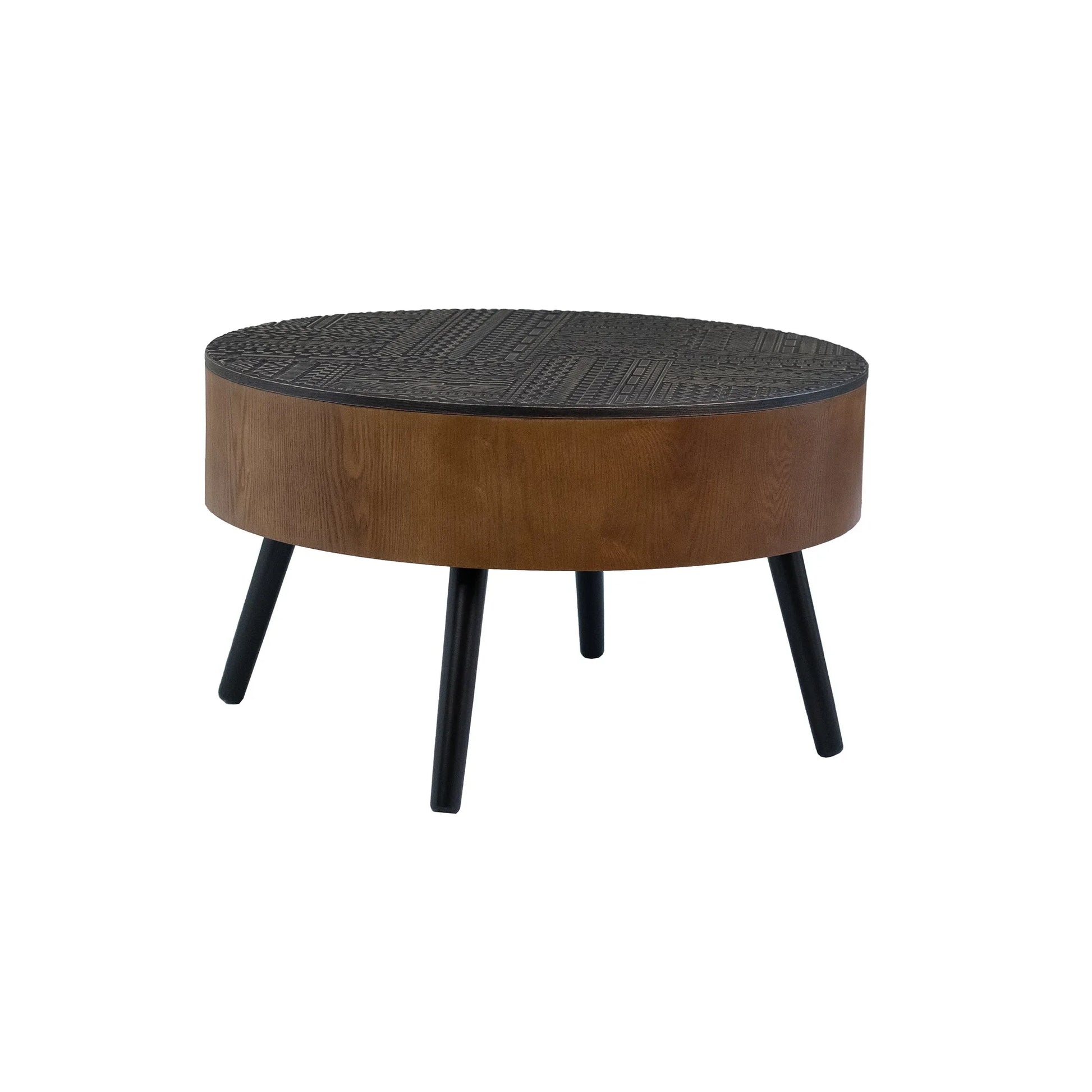 31.5-inch Round Carved Coffee Table with Storage Space, Mid-Century Modern Style Wooden Coffee Table, Four-Leg Design, 18-inch High, Living Room Accent Table (Brown and Black) detail view 27