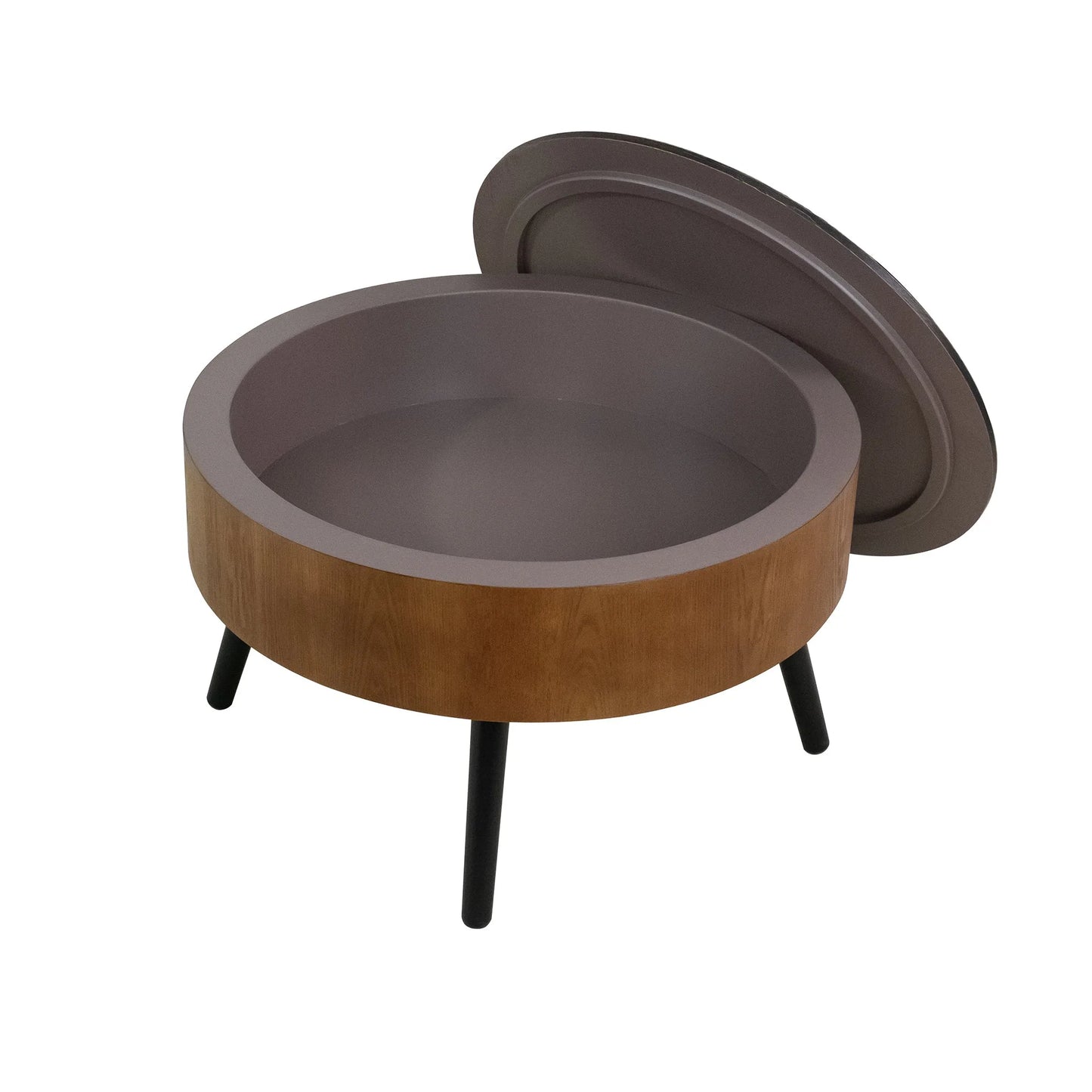 31.5-inch Round Carved Coffee Table with Storage Space, Mid-Century Modern Style Wooden Coffee Table, Four-Leg Design, 18-inch High, Living Room Accent Table (Brown and Black) detail view 28