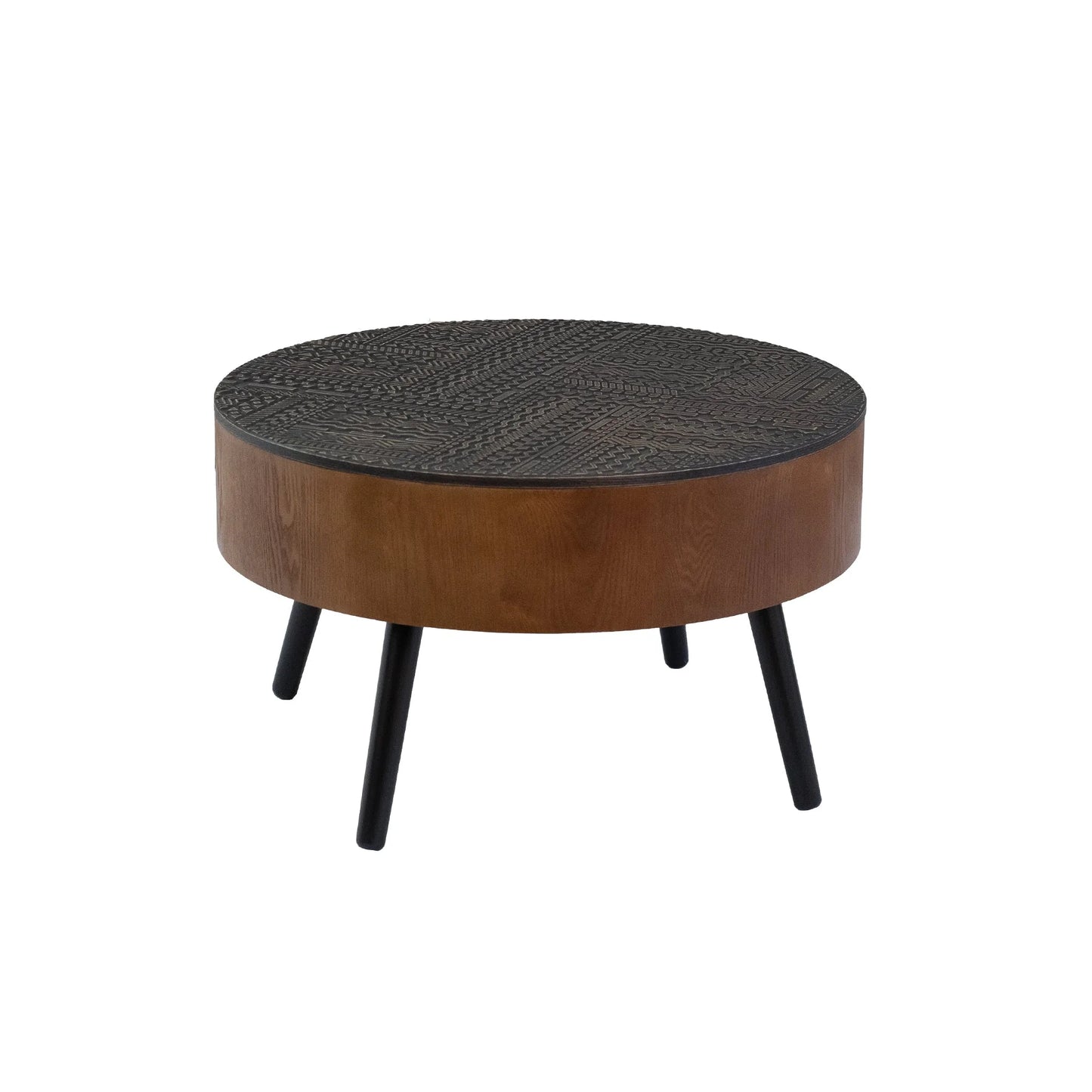 31.5-inch Round Carved Coffee Table with Storage Space, Mid-Century Modern Style Wooden Coffee Table, Four-Leg Design, 18-inch High, Living Room Accent Table (Brown and Black) detail view 29