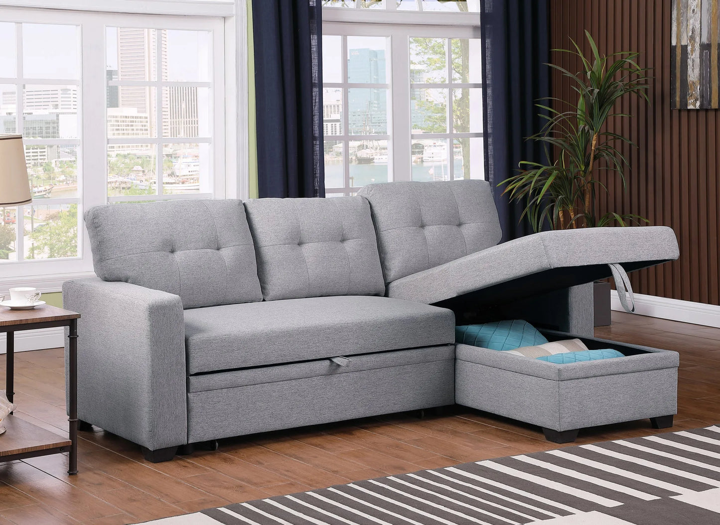 Upholstered Pull out Sectional Sofa with Chaise lifestyle view