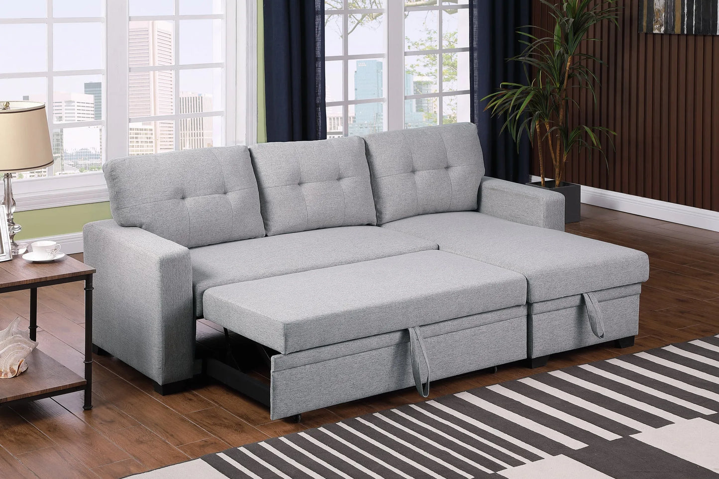 Upholstered Pull out Sectional Sofa with Chaise detail view 2