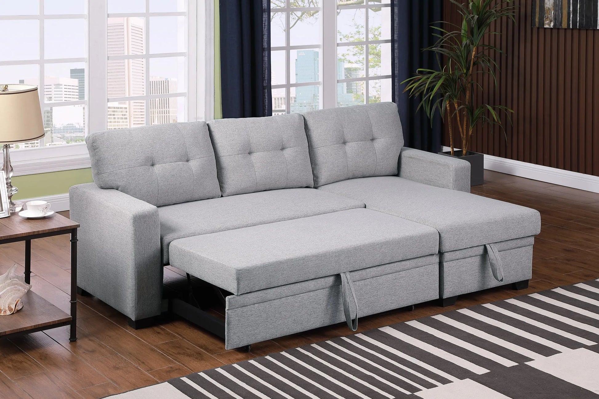 Upholstered Pull out Sectional Sofa with Chaise detail view 2