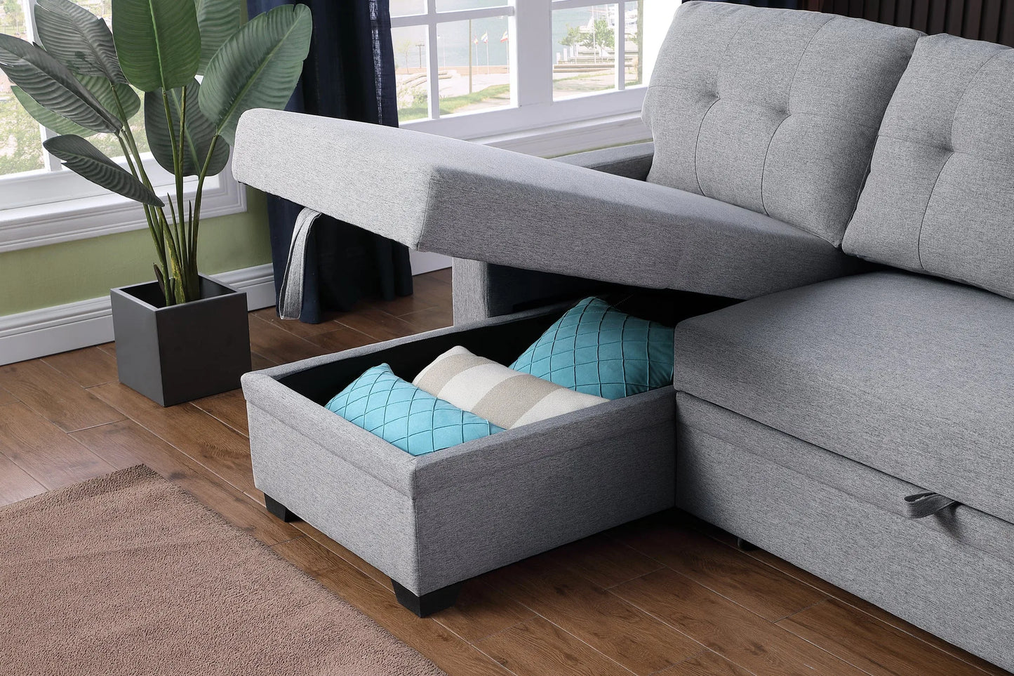 Upholstered Pull out Sectional Sofa with Chaise detail view 5