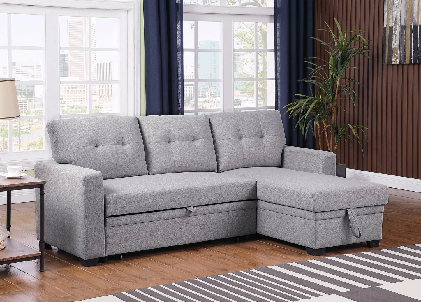 Upholstered Pull out Sectional Sofa with Chaise detail view 6