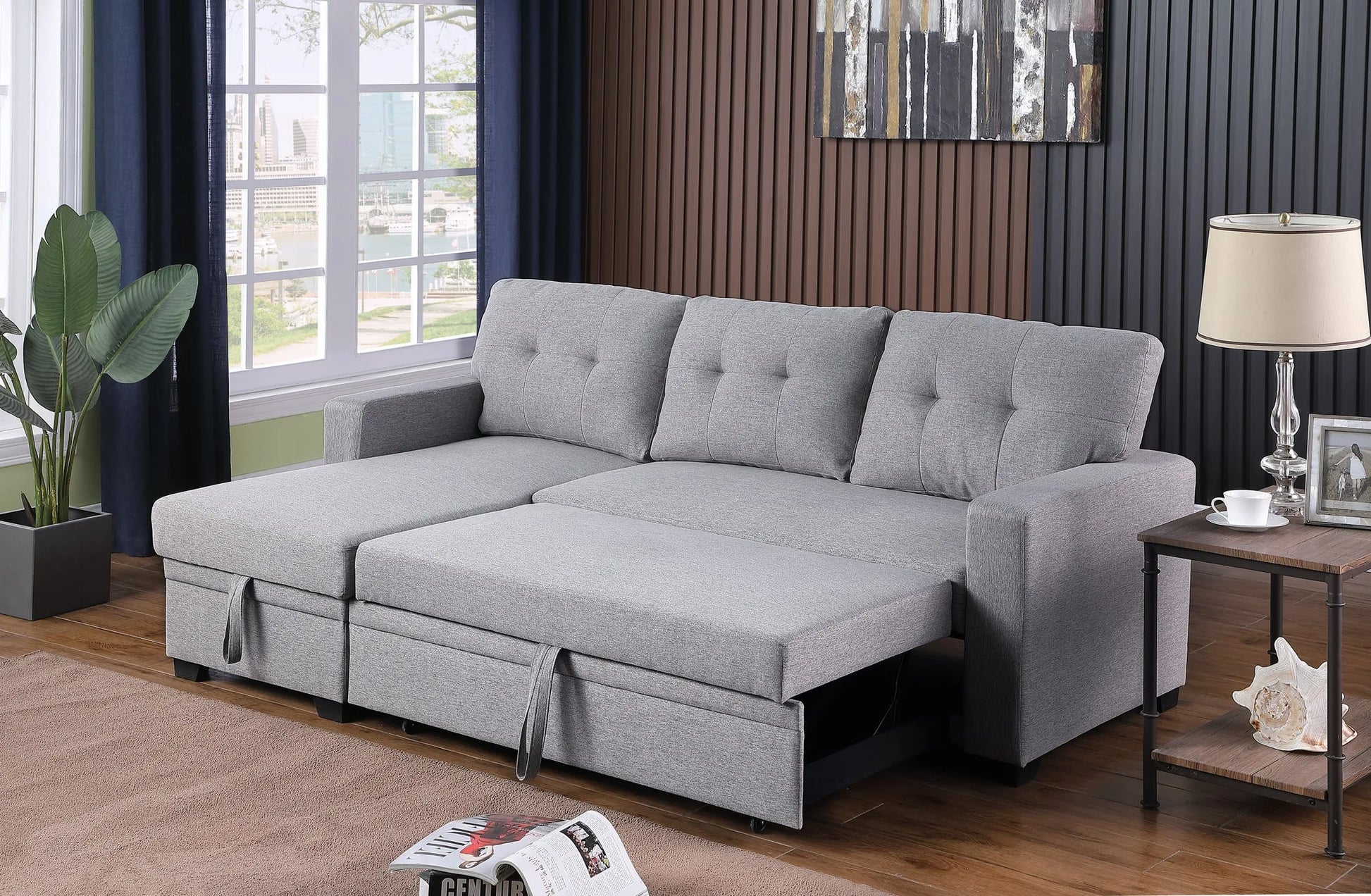 Upholstered Pull out Sectional Sofa with Chaise detail view 9