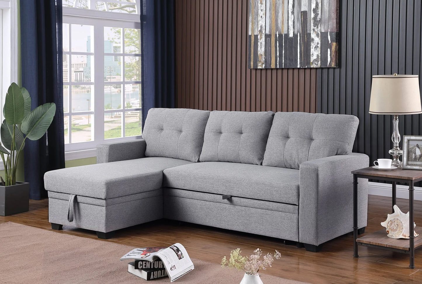 Upholstered Pull out Sectional Sofa with Chaise detail view 10
