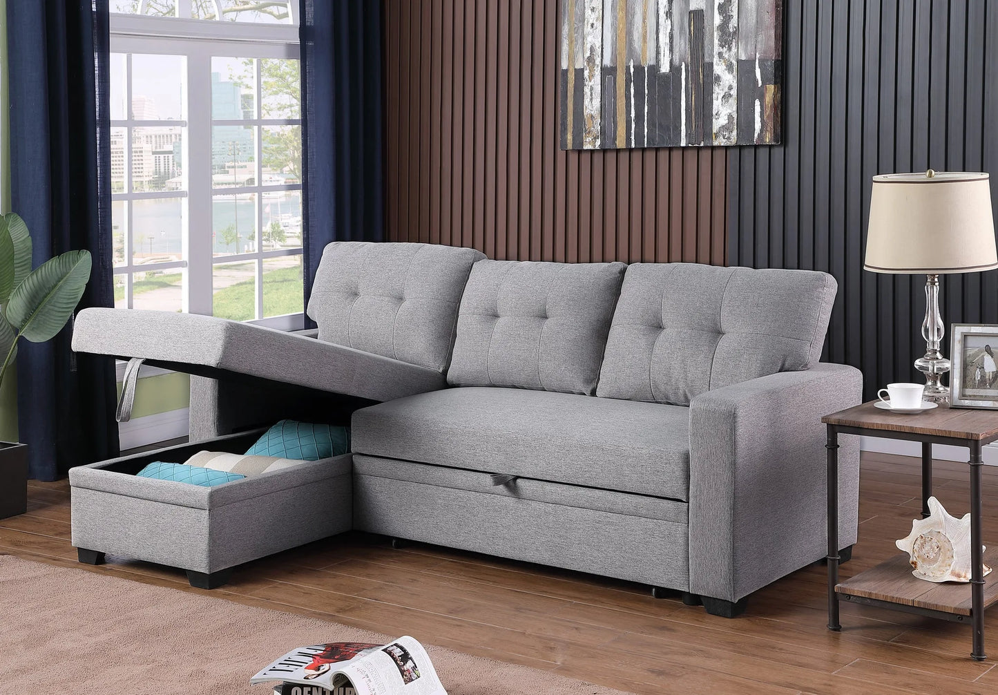 Upholstered Pull out Sectional Sofa with Chaise detail view 13