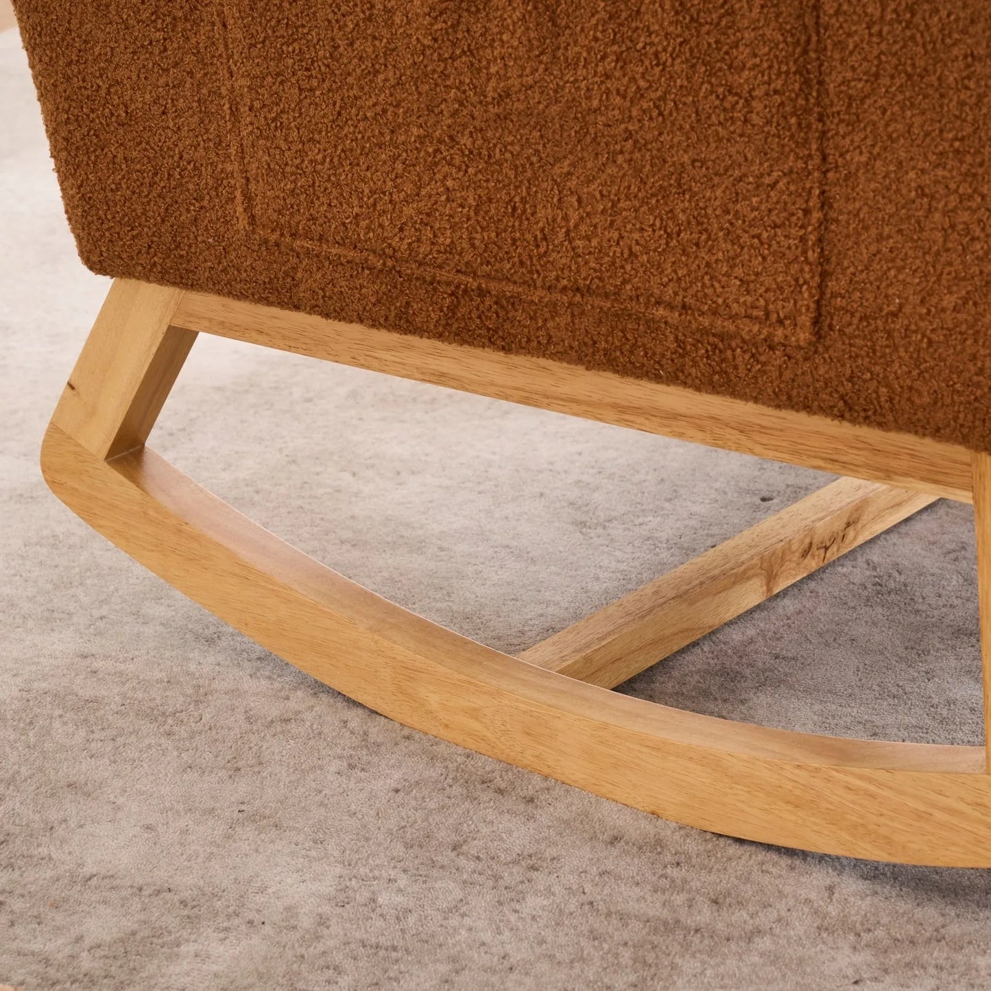 Caramel Accent Rocking Chair with Footrest High Back Rubber Wood Rocking Legs Bedroom Living Space 26.77D X 38.36W X 39.76H Inch detail view 4