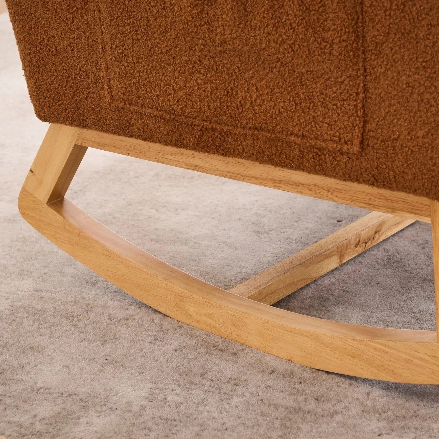 Caramel Accent Rocking Chair with Footrest High Back Rubber Wood Rocking Legs Bedroom Living Space 26.77D X 38.36W X 39.76H Inch detail view 4